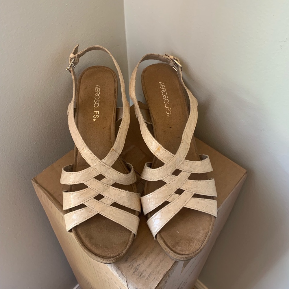 Aerosoles tan wedge sandals .